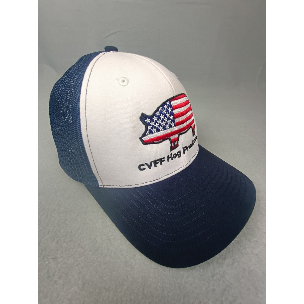 Richardson 112 Trucker Hat CVFF Hog Production American Flag Pig Navy White Cap